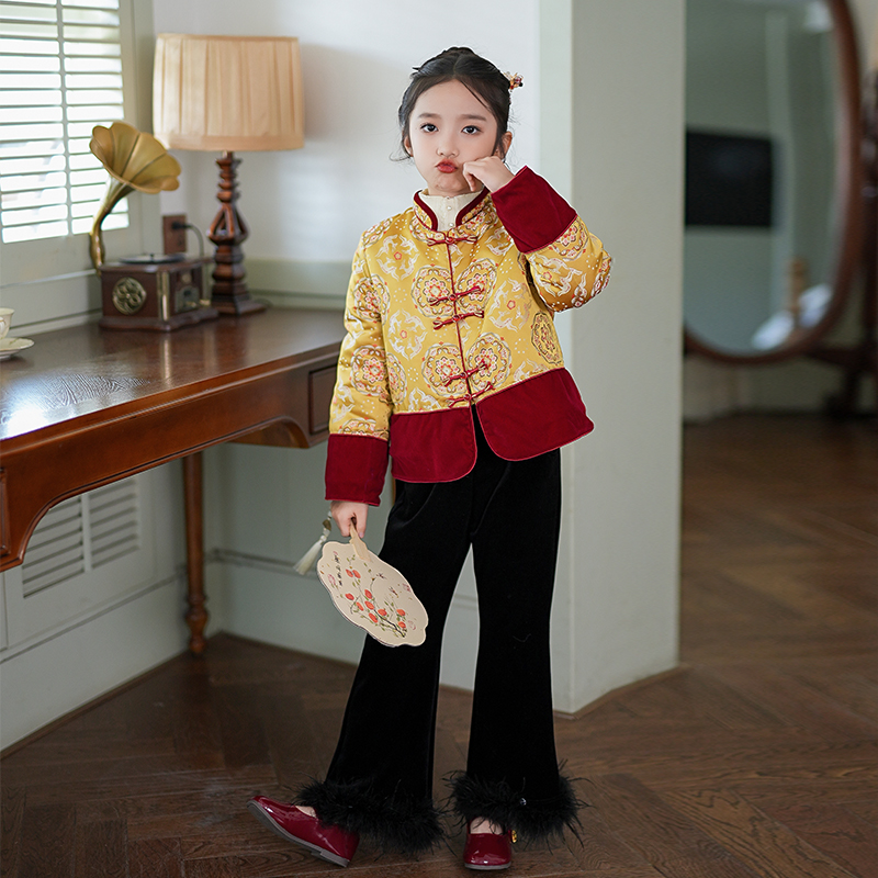 周岁礼服女童外套秋冬季2024新款儿童长袖新中式国风唐装上衣裤子