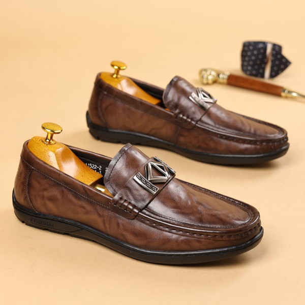 37-45高定头层牛皮男士豆豆鞋时尚百搭休闲皮鞋男真皮软底一脚蹬