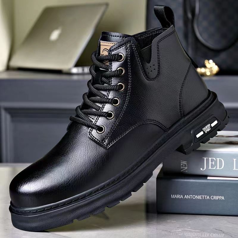 3988马丁靴男鞋新款冬季加绒保暖高帮男靴英伦风短靴黑色马丁靴男