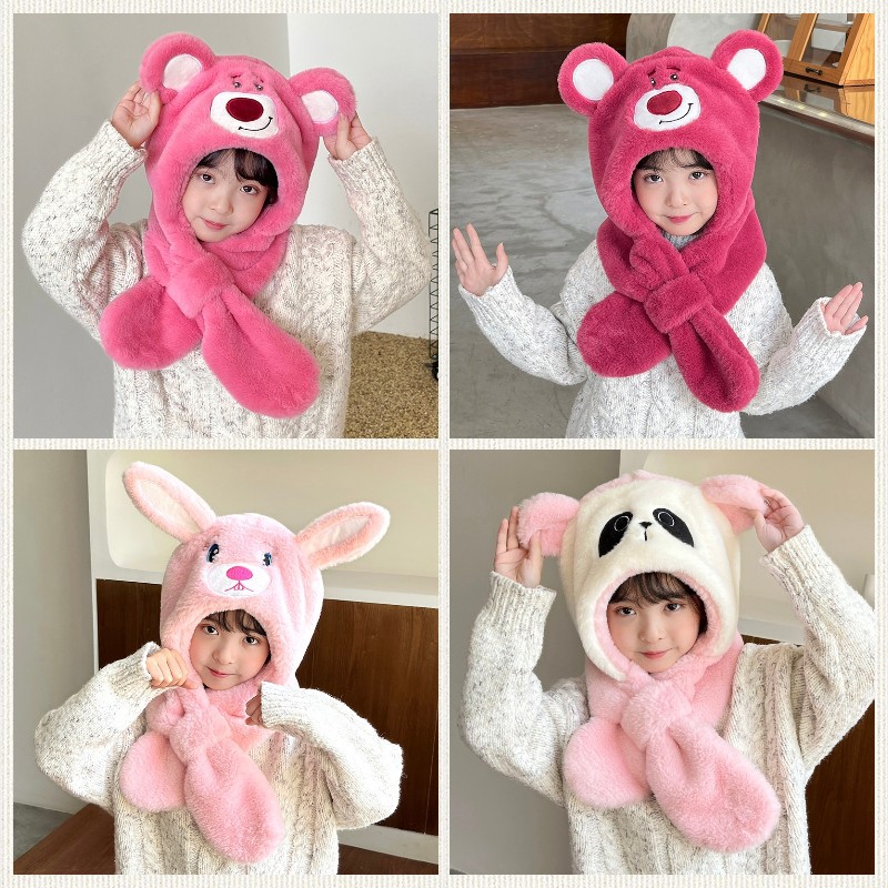 儿童帽子围巾一体宝宝婴儿男童女童秋冬季可爱超萌加绒围脖护耳帽