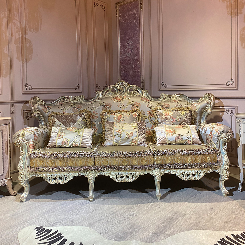 图余意大利古典洛克克风客厅实木雕花单人沙发1030*960*1188H