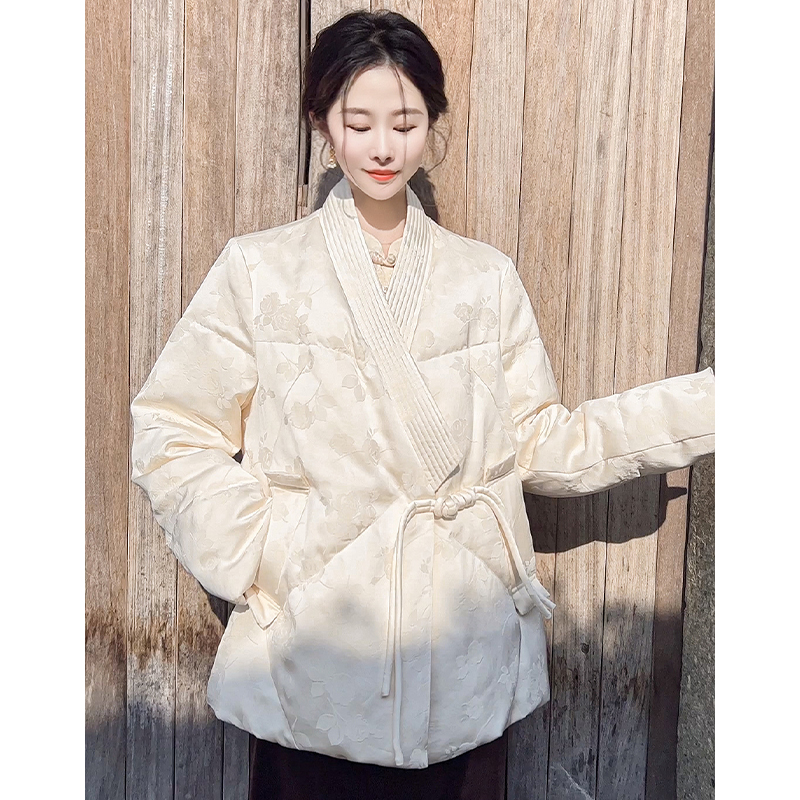 植物染提花 90白鹅绒白色羽绒服新中式外套女冬季小个子棉服棉袄