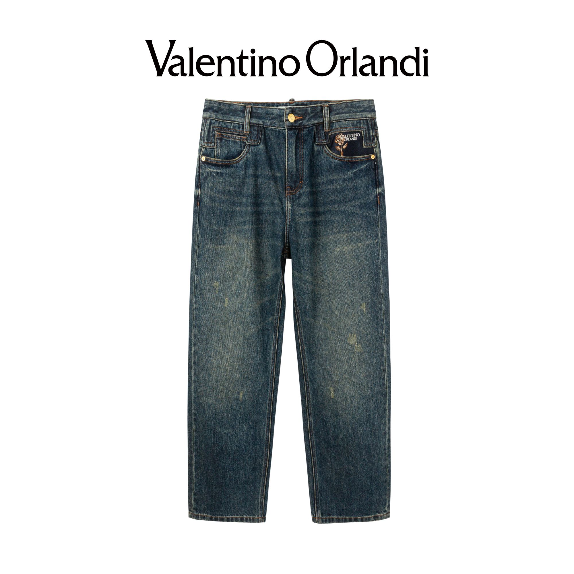 Valentino orlandi男士直筒休闲复古宽松水洗牛仔裤