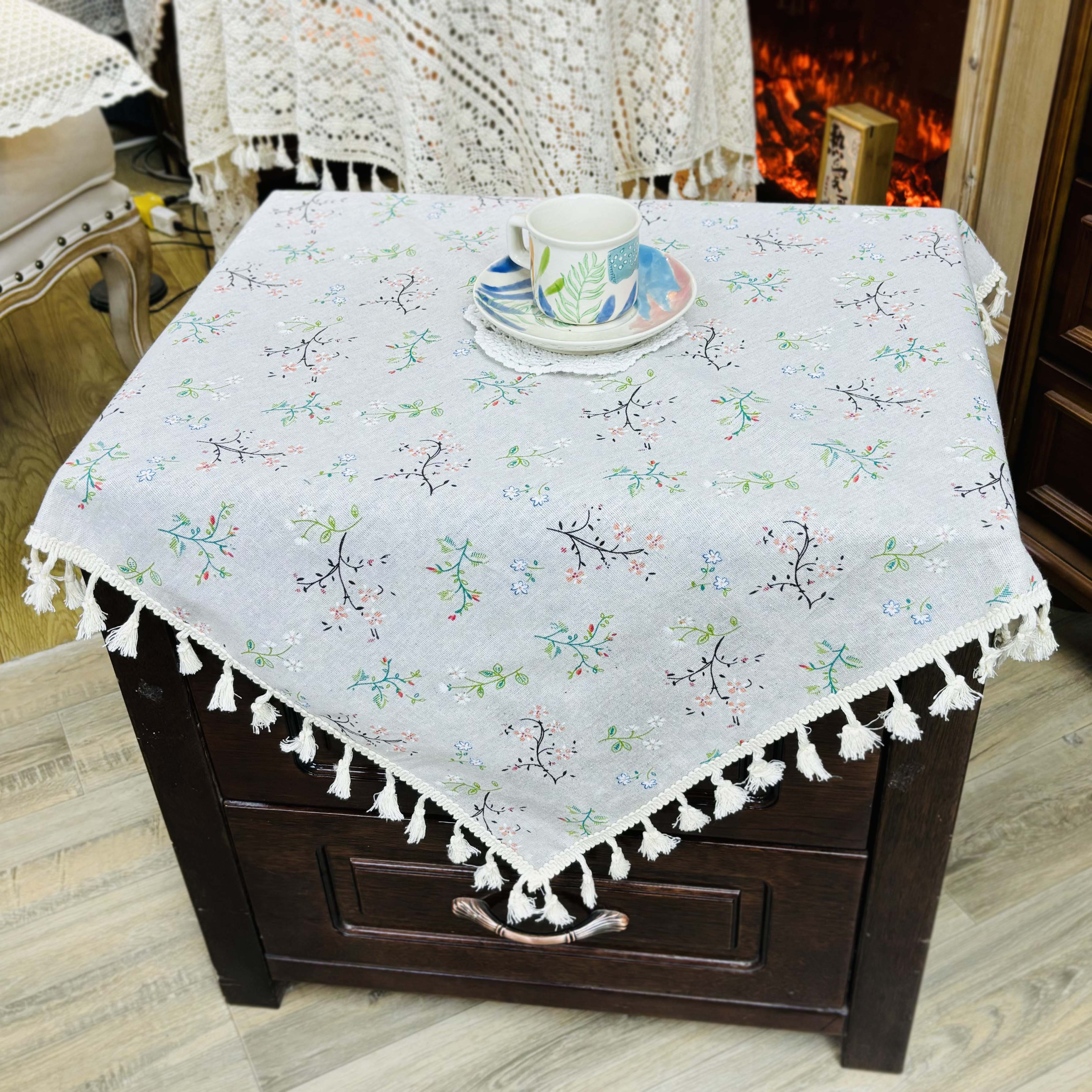 75咖色棉麻防尘布罩冰箱洗衣机微波炉烤箱盖布简约现在床头柜盖布