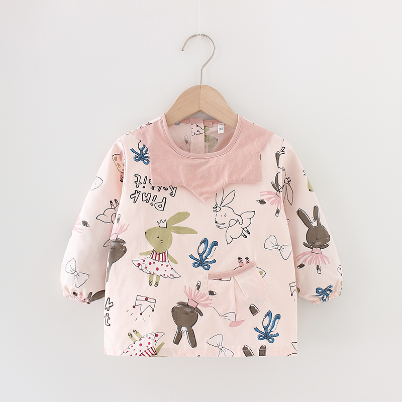 纯棉宝宝罩衣儿童围裙春秋防水防脏吃饭围兜婴幼儿小孩反穿衣护衣