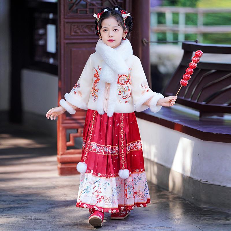 新中式儿童汉服女童拜年服加厚洋气中国风唐装日常喜庆年服冬套装
