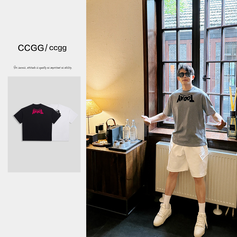 《CCSS 男装现货系列》夏季植绒贴布宽松百搭时尚男女同款短袖T恤
