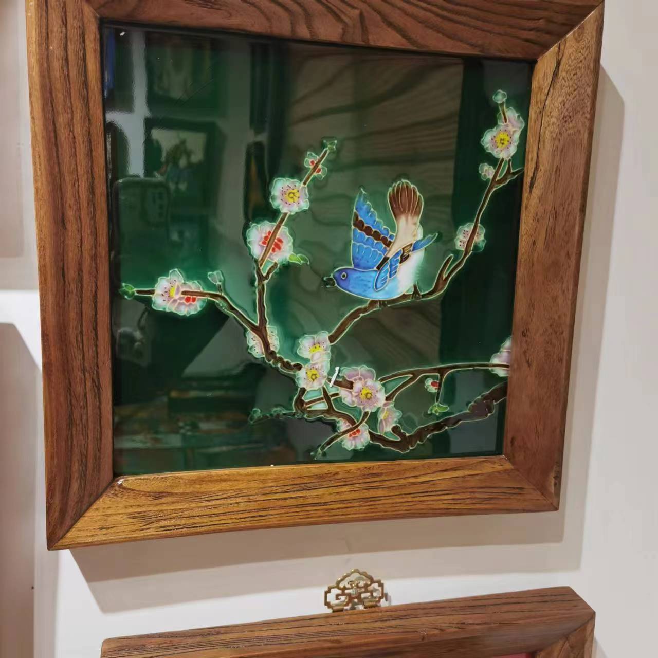 【贝尔】手工绘制陶瓷老榆木榫卯结构37*37 挂画
