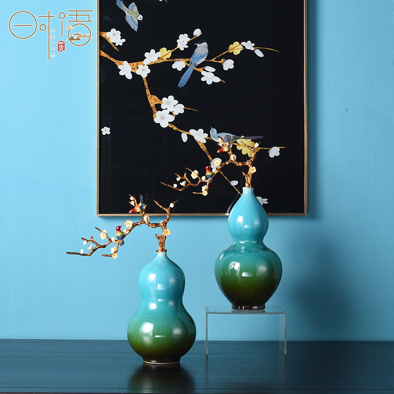 新中式珐琅彩轻奢景德镇陶瓷葫芦风水摆件家居陈设新房送礼装饰品