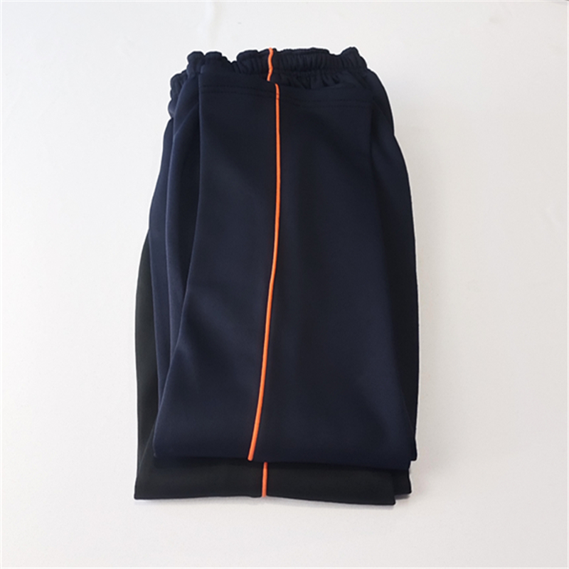冬季加绒加厚藏蓝色细橙条校服裤子中小学生冬款校裤一道杠橙条