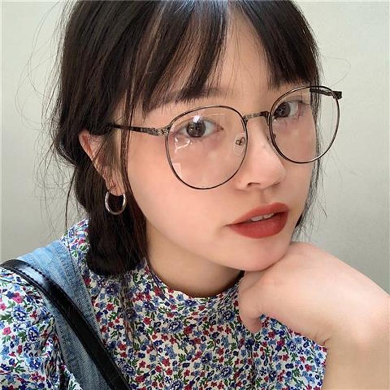 韩版软妹圆形金属框平光镜潮女百搭镜架文艺大框复古近视眼镜框男