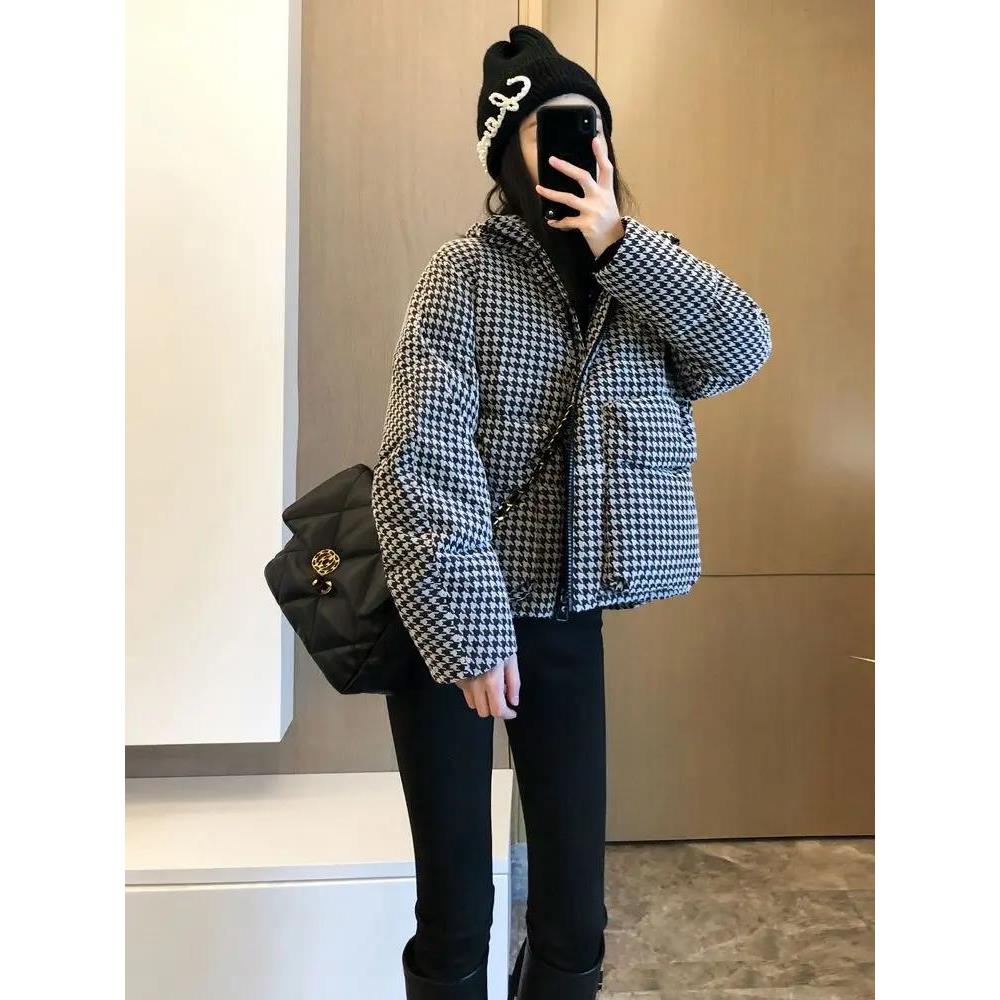 波司断码断码清仓羽绒服双11特卖千鸟格羽绒羽绒服女冬季短款小众