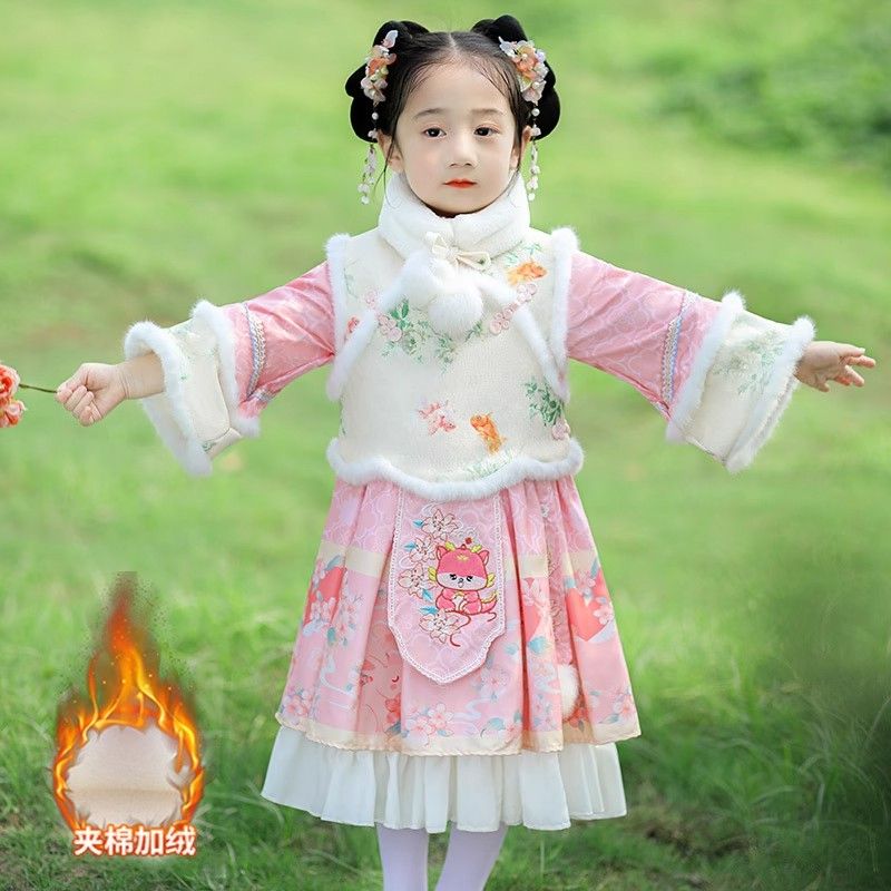 汉服女童冬款新年儿童古装加厚过年冬季唐装2023新款中国风拜年服