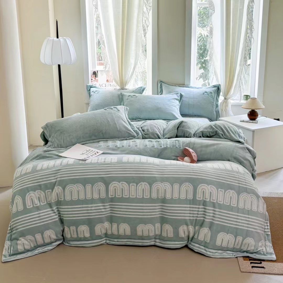 冬季保暖牛奶绒四件套加厚床盖款轻奢床裙款