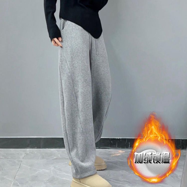 加绒裤子女冬季保暖加厚百搭休闲裤时尚锁温直筒宽松卫裤韩版裤子