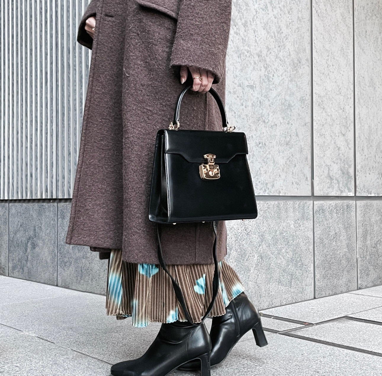 95新 GUCCI/古驰 gucci黑金kelly黛安娜同款1401