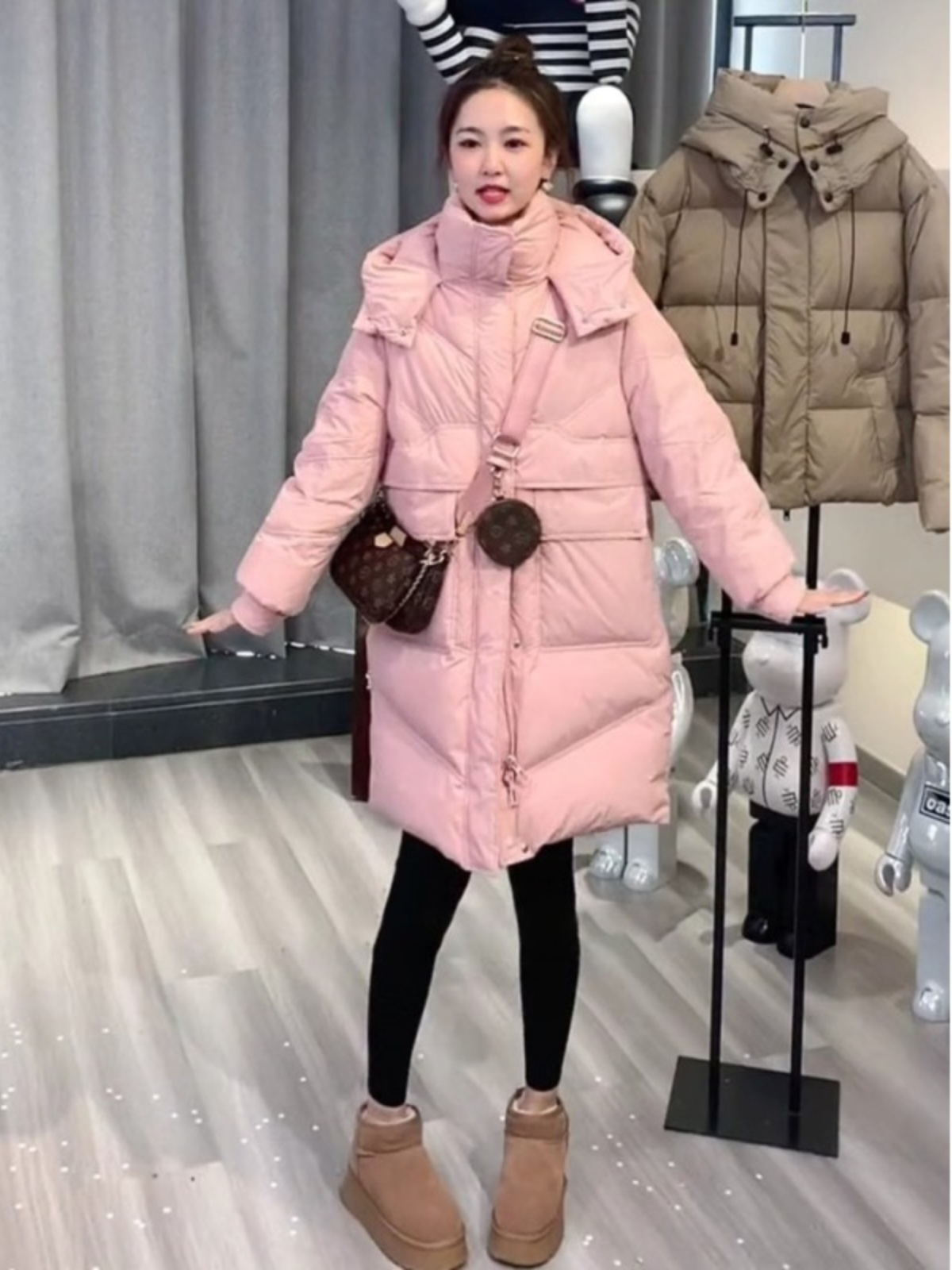 韩版宽松羽绒服女中长款冬季2023新款休闲连帽白鸭绒加厚保暖外套