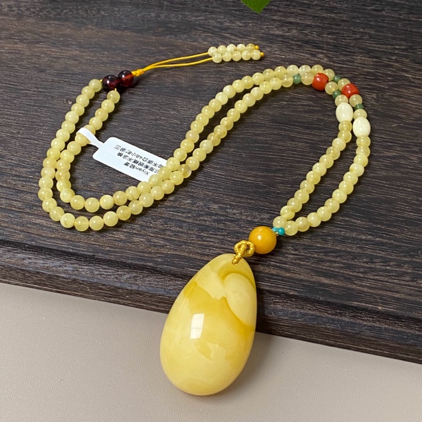 19.23克天然浓蜡妖花蜜蜡水滴时尚珠宝无事牌毛衣链平安扣爱心星