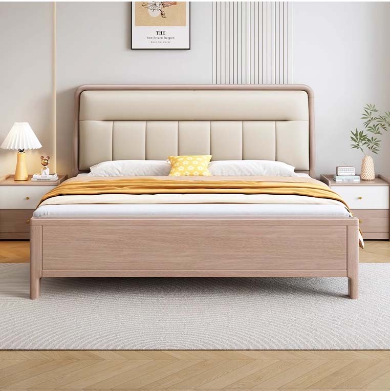 632-9#实木软靠双燕尾榫卯月牙锁中式实木床北大床家用高箱轻奢