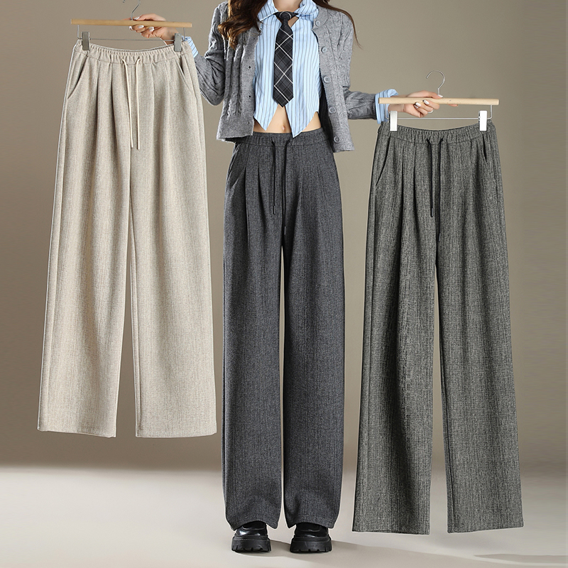 [莎琳服饰]新款毛呢阔腿裤女秋冬加厚高腰垂感显瘦百搭直筒裤9920