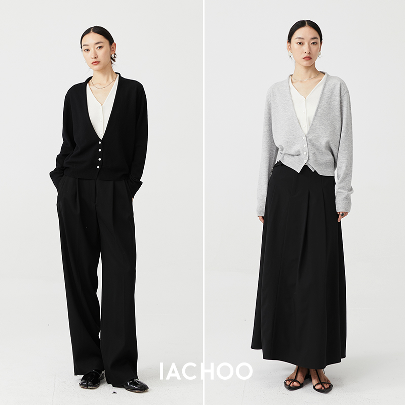 IACHOE 假两件针织长袖开衫春秋毛衣  3421306001；3461506006上衣