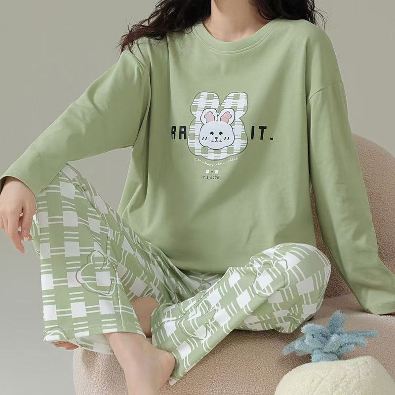可爱卡通印花睡衣女长袖长裤甜美家居服套头套装