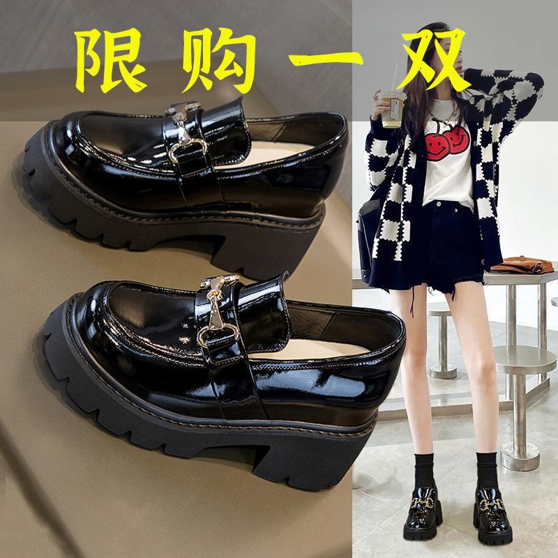 百丽纯爱英伦风内增高9CM女鞋乐福鞋女厚底真皮小个子粗跟小皮
