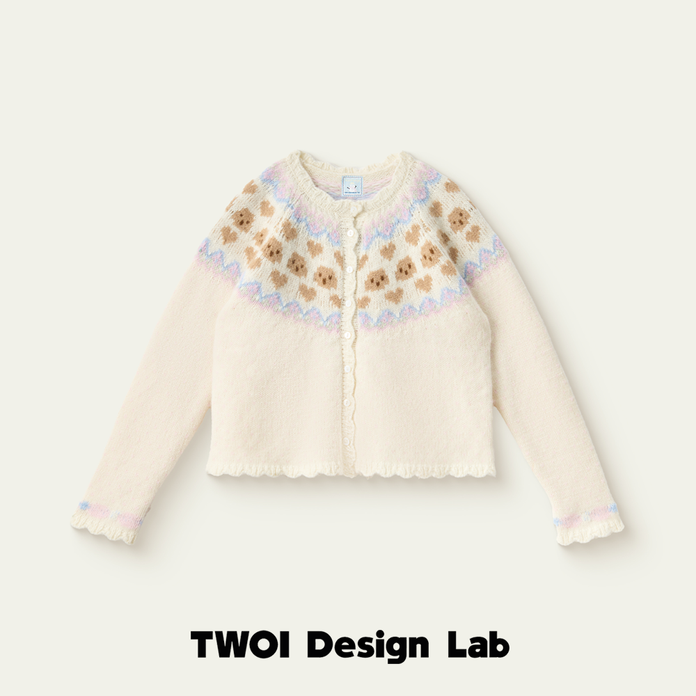 TWOI Design Lab "婴儿·费尔岛系列" 「奶油白蝴蝶结小狗开衫」 