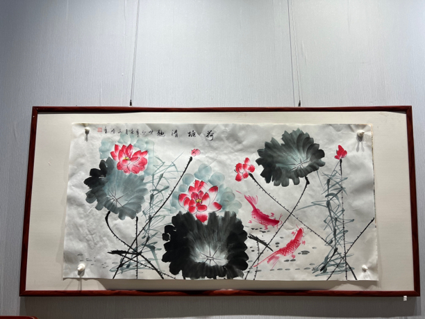 黄文娟纯手绘荷花《荷韵清香》136*68厘米