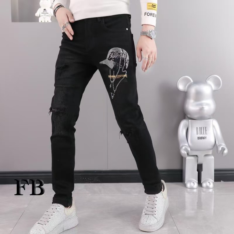 阿凯严选  高品质秋冬新款男士潮流时尚烫钻轻奢小脚高弹牛仔裤