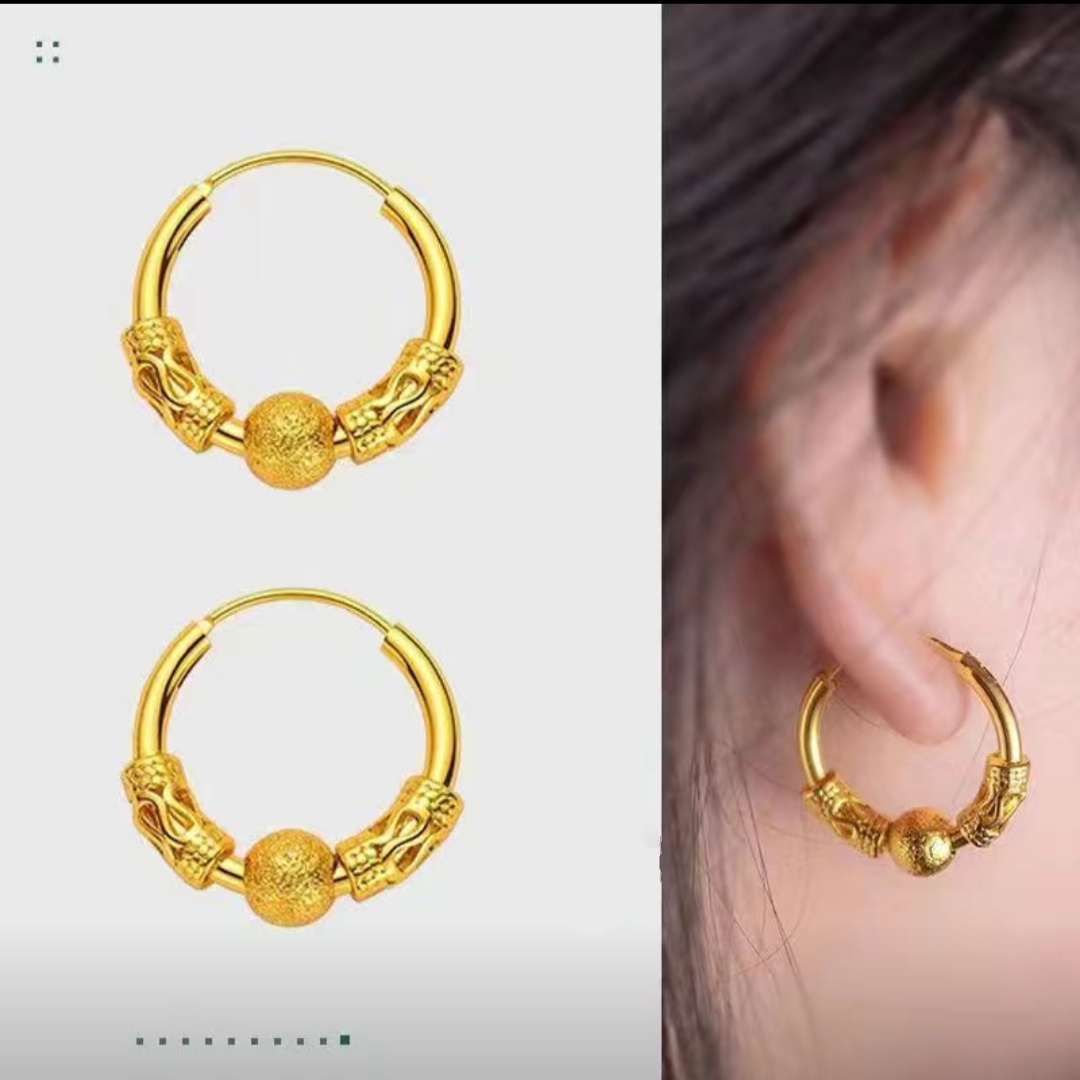 铜合金耳饰 精美时尚《古法珠》转运耳圈气质百搭复古简约