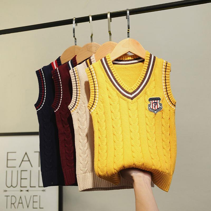 儿童针织背心秋冬季新款中大童女童宝宝棉毛线衣男童毛衣马甲校服