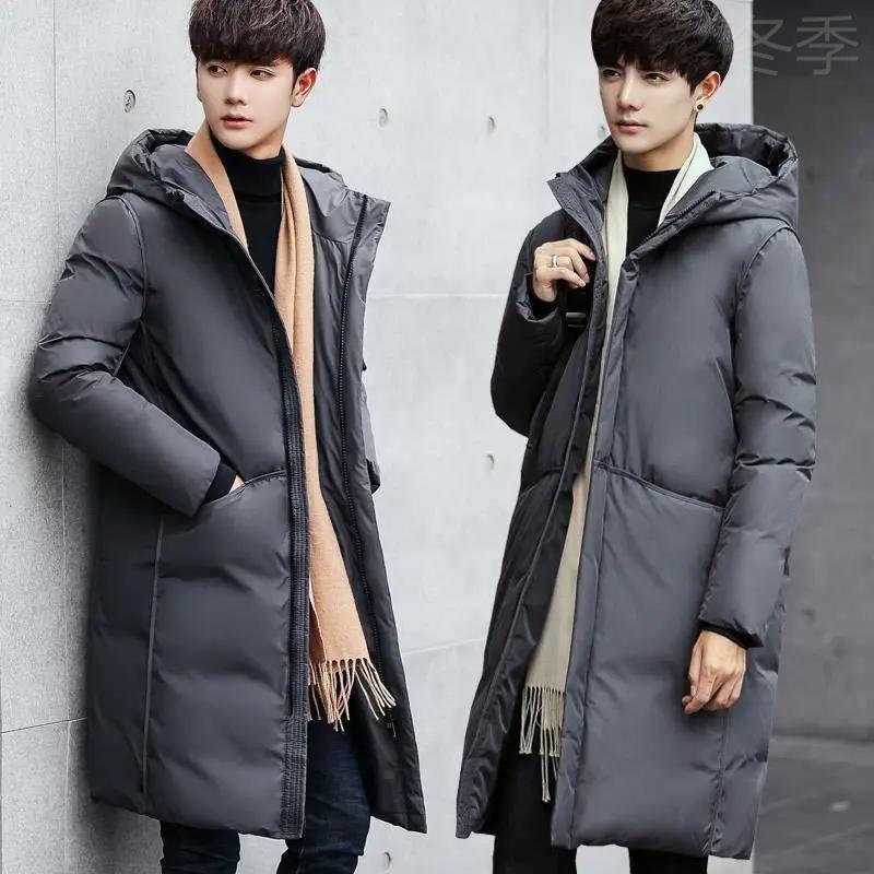 冬季服【处理】羽绒服男中长款加大码厚外套连帽22新冬季青