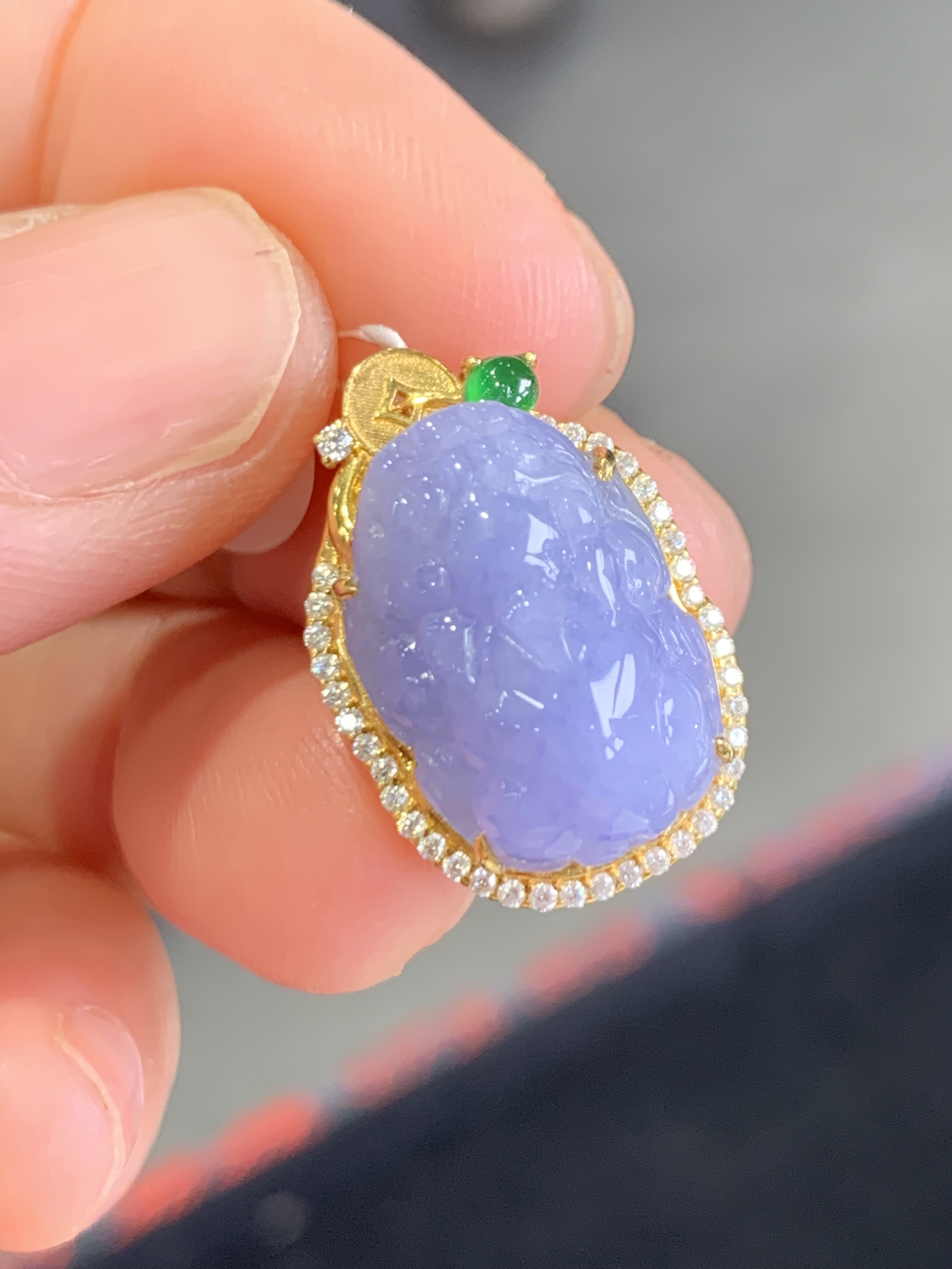 18K镶嵌缅甸A货翡翠紫罗兰招财貔貅吊坠