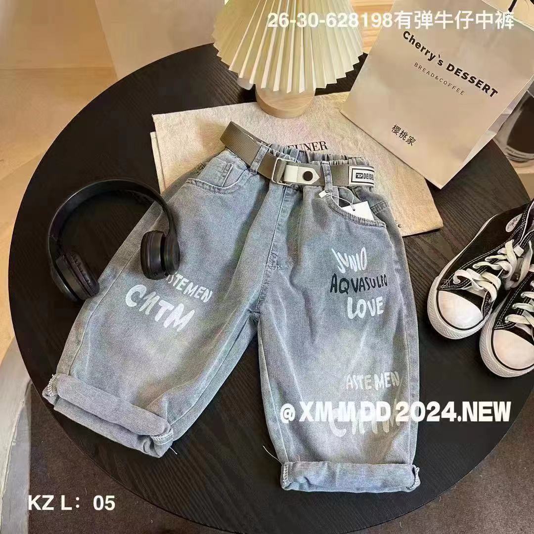 2024新款男大童涂鸦字母短裤牛仔裤