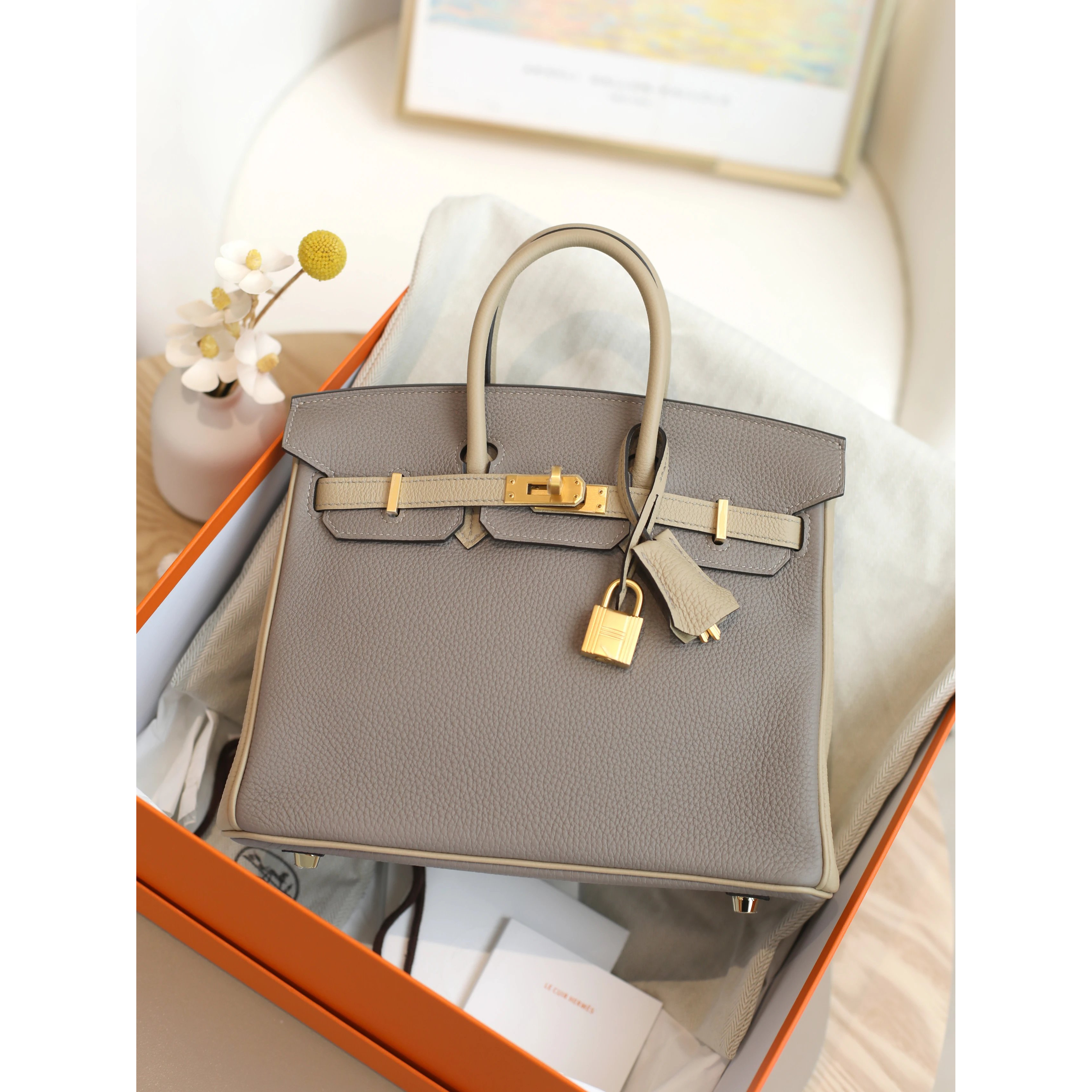 全新未使用 Hermes/爱马仕 Birkin25Z刻OGO皮风衣/银河金女包my