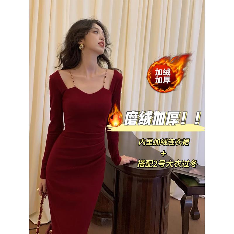 【现货】加厚磨绒保暖 10240 微胖秋冬长袖显瘦气质连衣裙