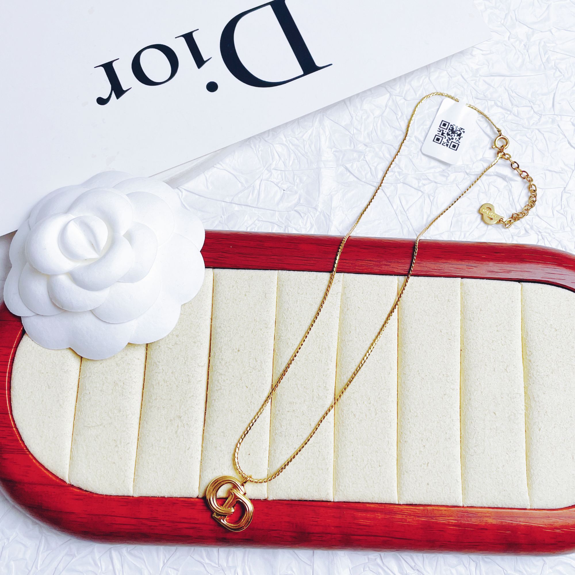 95新 DIOR/迪奥 柚礼中古/迪奥菱纹CD素金项链LZ412180