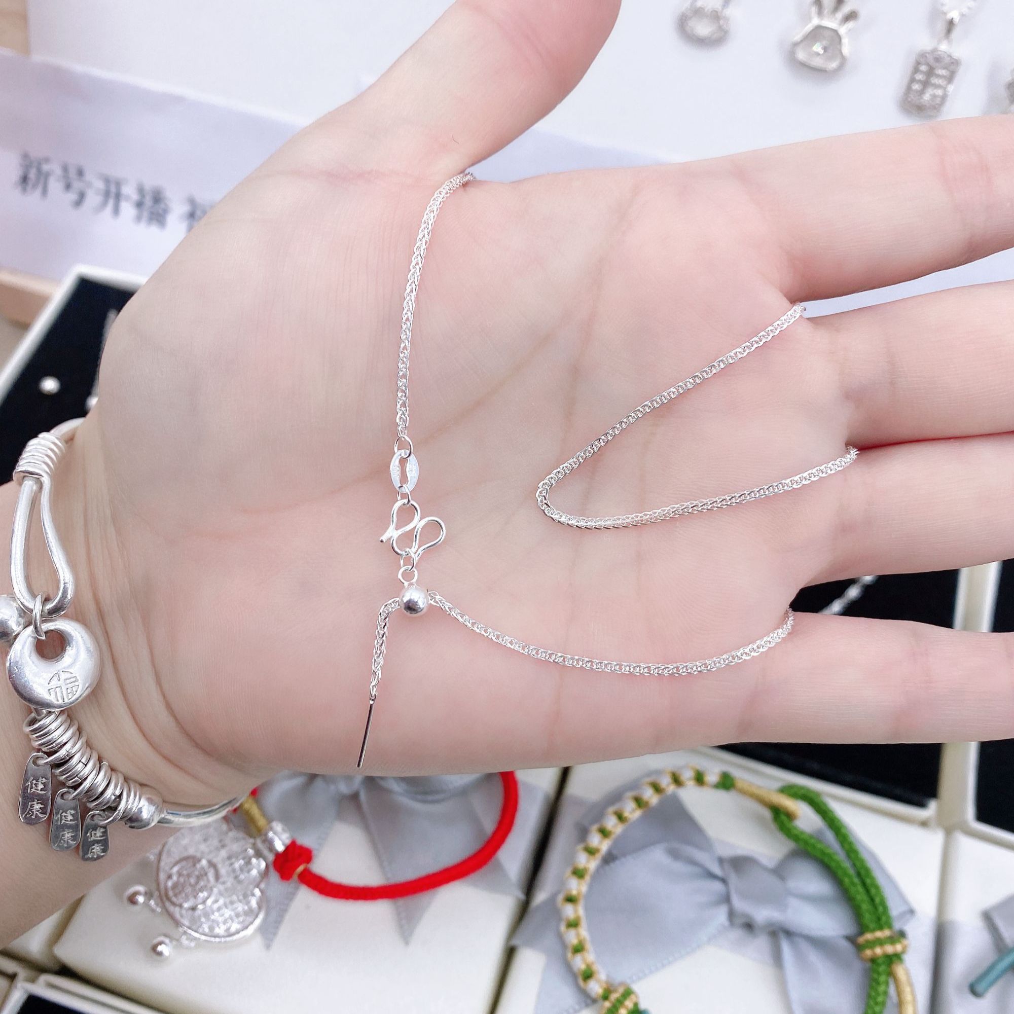 链子足银 足银999肖邦银项链 纯素链 亲肤柔软银项链可调节抽拉