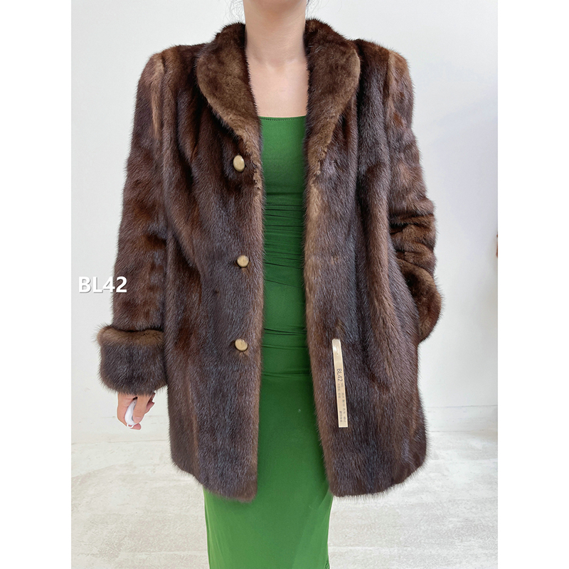 【BL42】S码 冷茶棕全抽水貂大衣外套（肩39胸100衣78袖62）