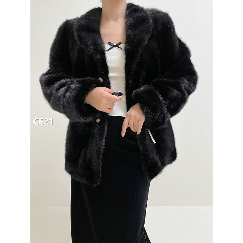 【CE21】L码 棕黑色逆毛水貂大衣外套（肩43胸108衣69袖59）