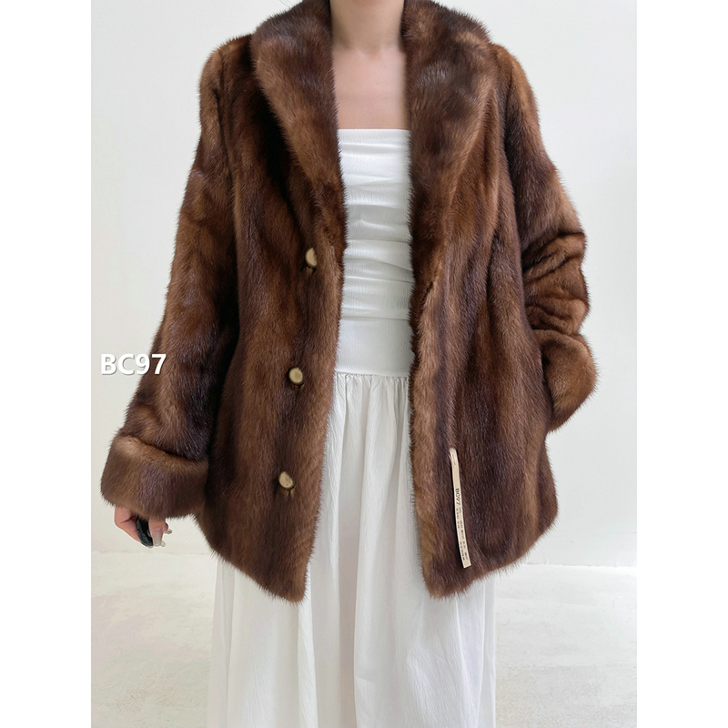 【BC97】S码 蜜茶棕全抽水貂大衣外套（肩40胸100衣70袖60）