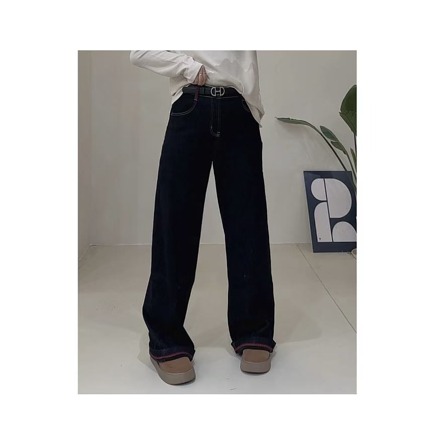 【红边边】百搭显瘦加绒直筒牛仔裤9170