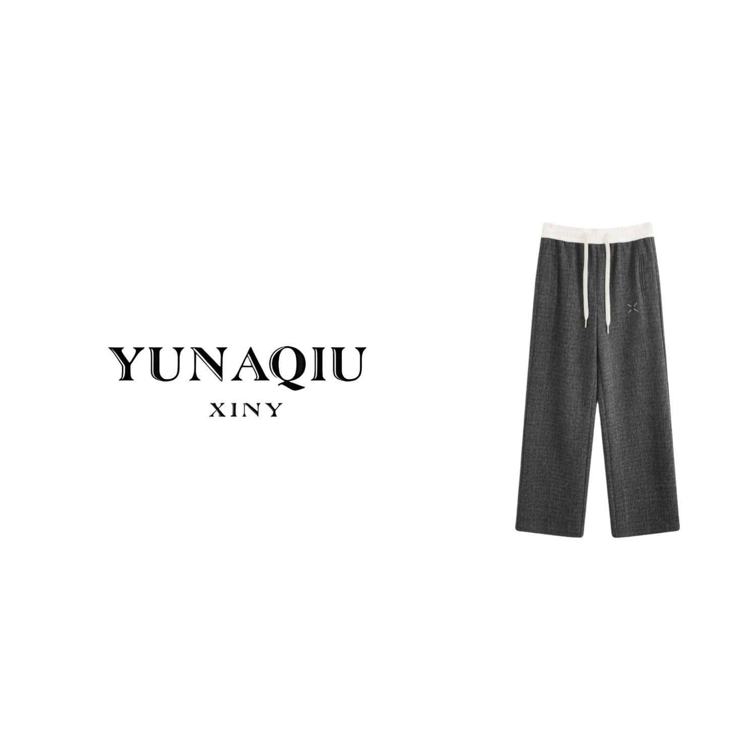 YUNAQIU 休闲裤运动直筒百搭宽松灰色抽绳时尚高街条纹-8412