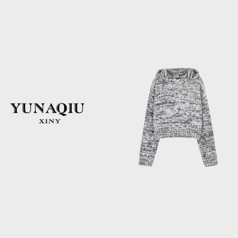 【白姐推荐】帽衫鞠婧祎同款复古花灰粗针织衫羊毛连帽衫女-6116