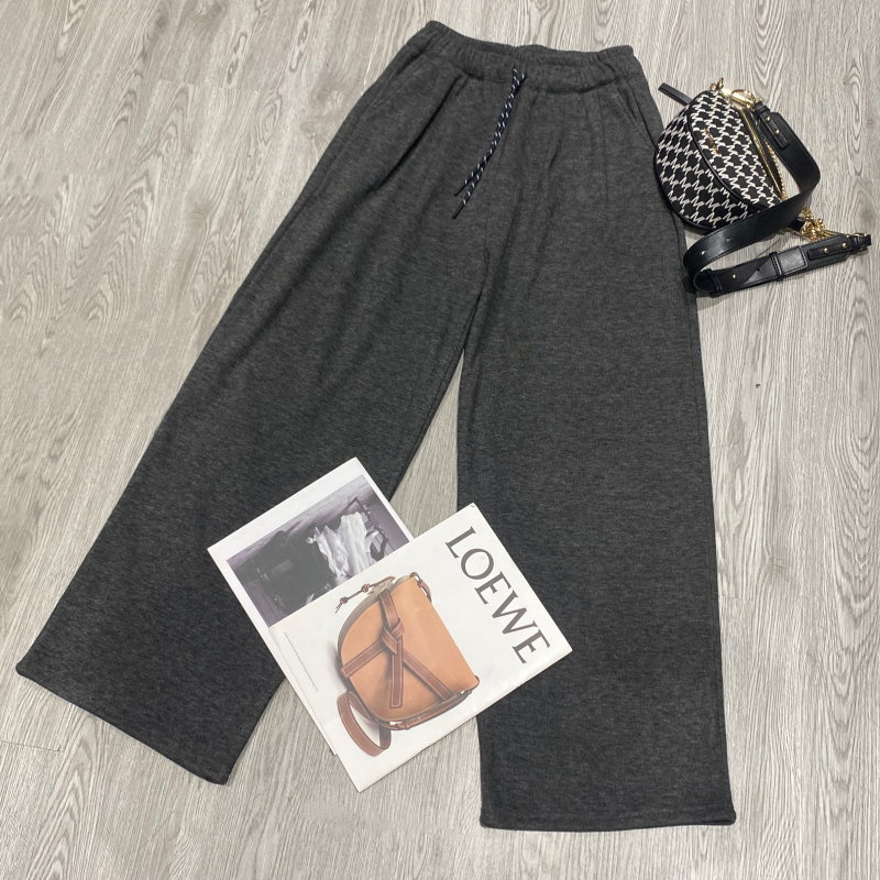 【ME抽绳加绒松紧腰休闲裤】灰色直筒阔腿裤松紧腰显瘦秋冬拖地长裤