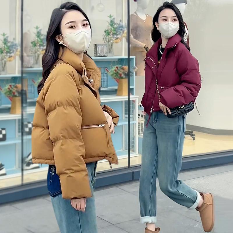 爆款新款冬季韩版羽绒服女短款厚面包服立领矮个子宽松棉衣外套同