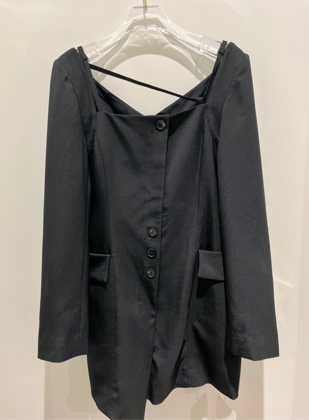 SEJI买手店｜不规则设计大方领直筒显瘦通勤西装裙连衣裙长袖