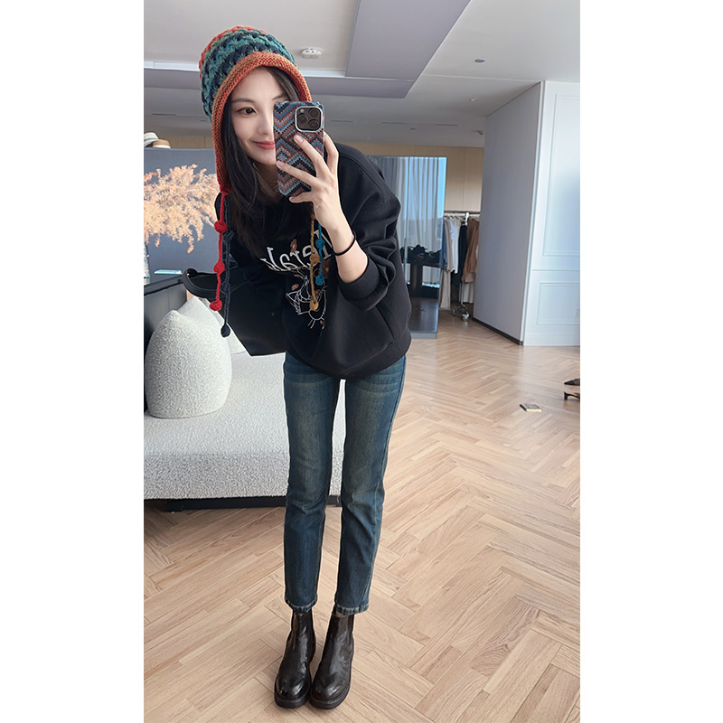 美洋MEIYANG 漫画腿牛仔裤修腿神器磨毛直筒九分裤秋冬春秋