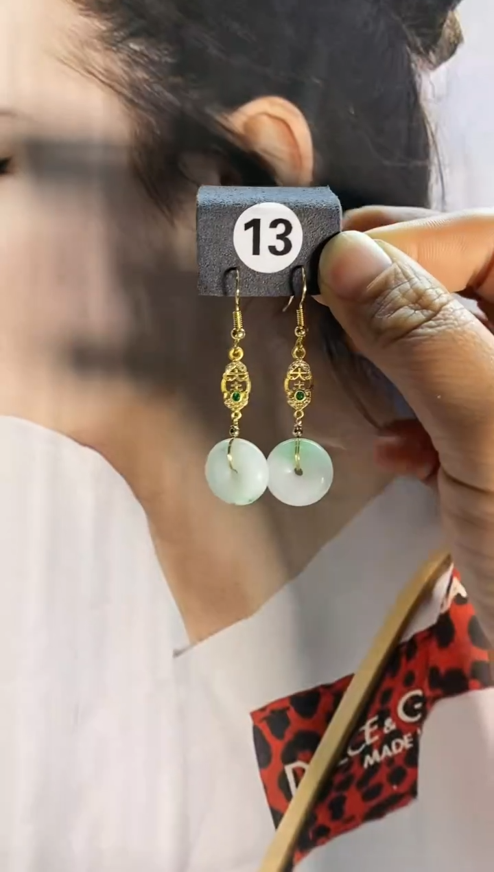 【闪购商品】翡翠耳饰银S925镶嵌13